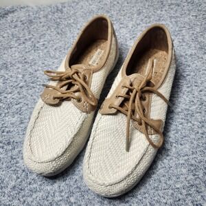 Skechers On The Go Boat Shoes Womens 10 Tan Woven Comfort Pillar Lace Up